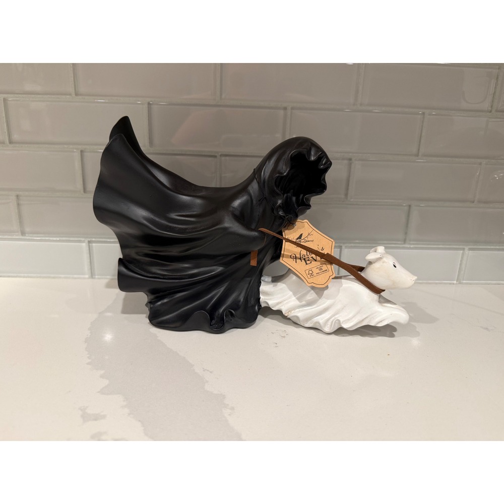 Hallow's Eve Grme Reaper with ghost dog Black and White Halloween Decor